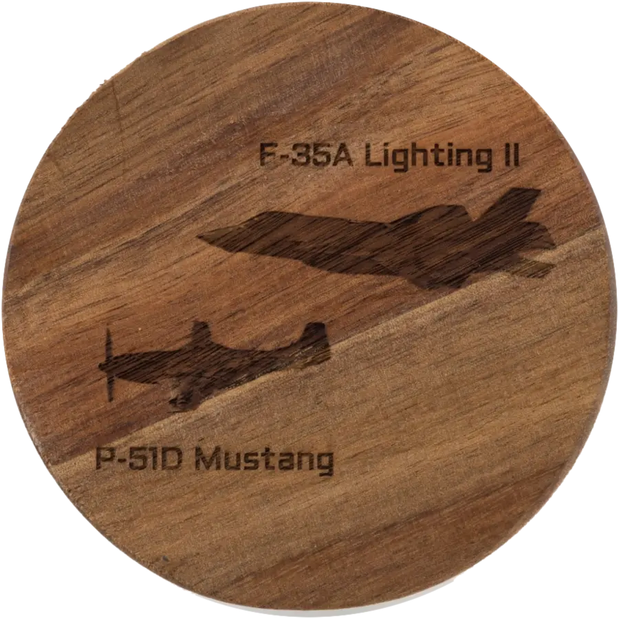 Hardwood coaster engraved with two aircraft