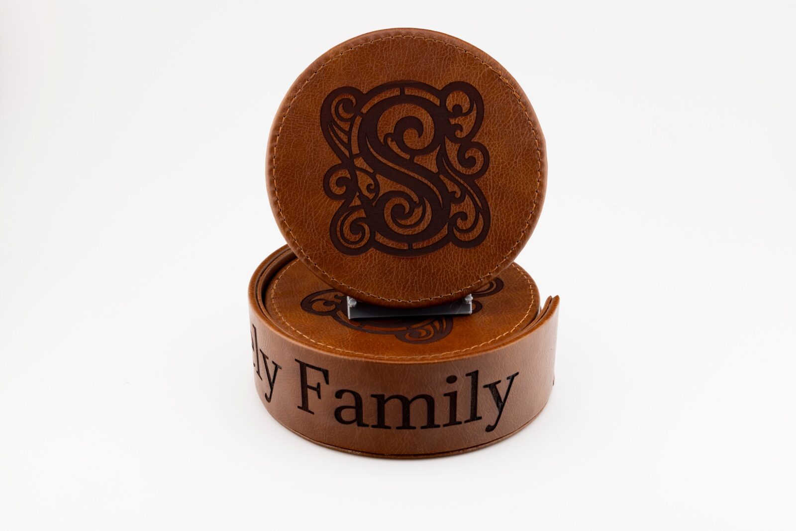 Monogram Leather Coaster Set